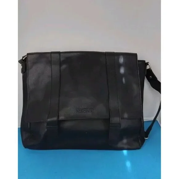 Kenneth‎ Cole Black Leather Messenger Bag Professional Laptop Shoulder Bag